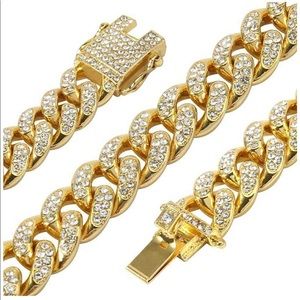 Real 18K Gold Fully Iced-Out Cuban Link Chain